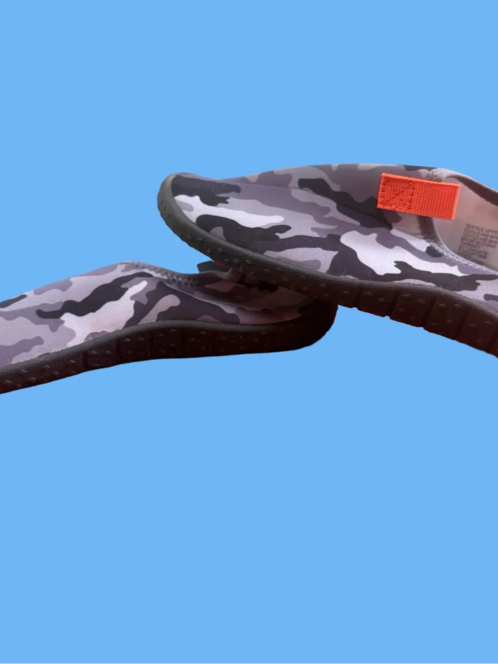Cat & Jack Gray Camo Kids Water Shoes with Orange Pull Tabs